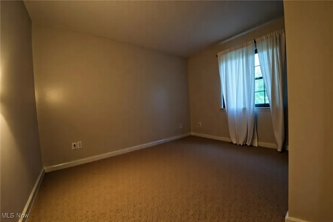 Unfurnished room with carpet flooring and baseboards