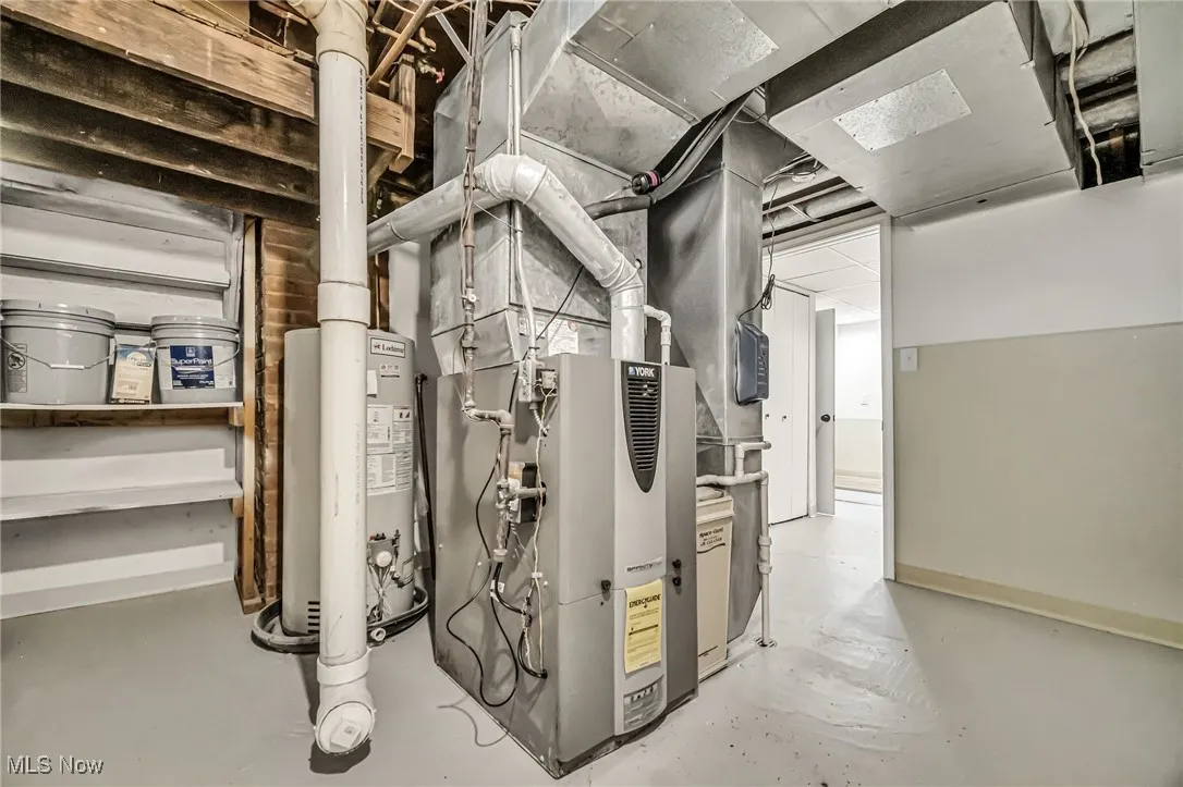 Utility room with gas water heater and heating unit