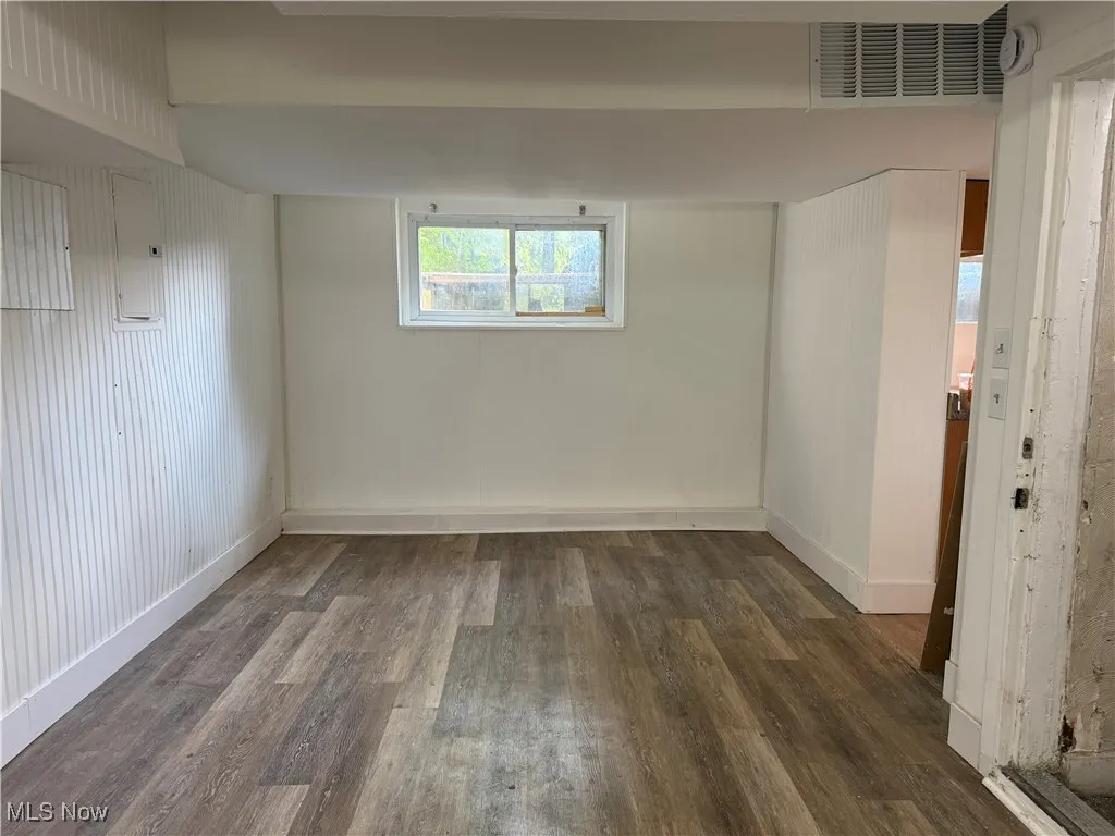 Empty room featuring dark wood-type flooring, electric panel, and a smoke​​‌​​​​‌​​‌‌​‌‌​​​‌‌​‌​‌​‌​​​‌​​ detector
