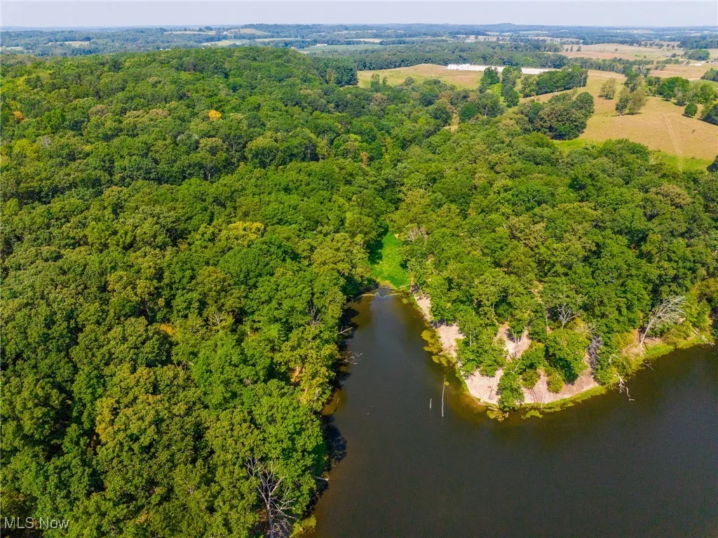 Aerial view of a nearby body of water