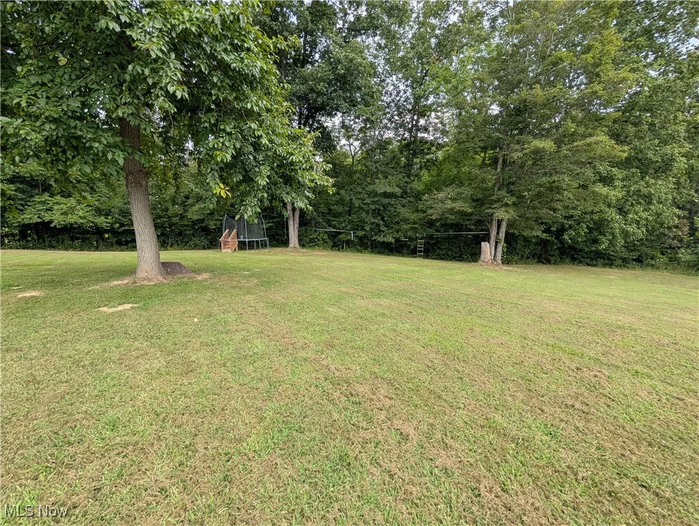 View of green lawn with view of wooded area