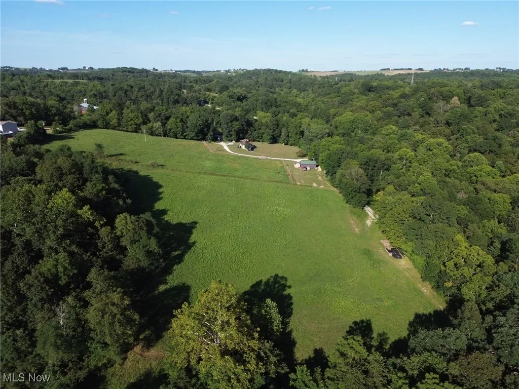 Aerial view of property's location with a forest