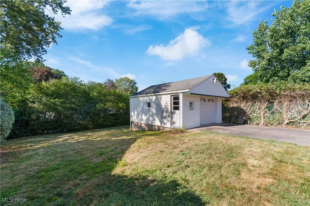 View of detached garage