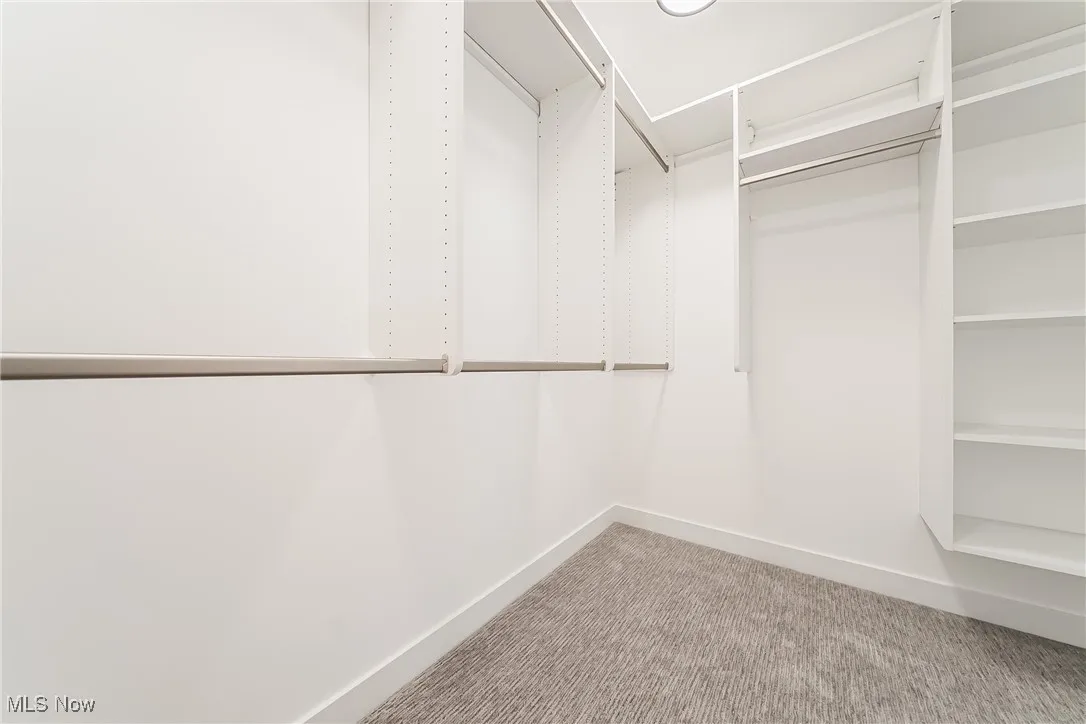 Spacious closet with light colored carpet