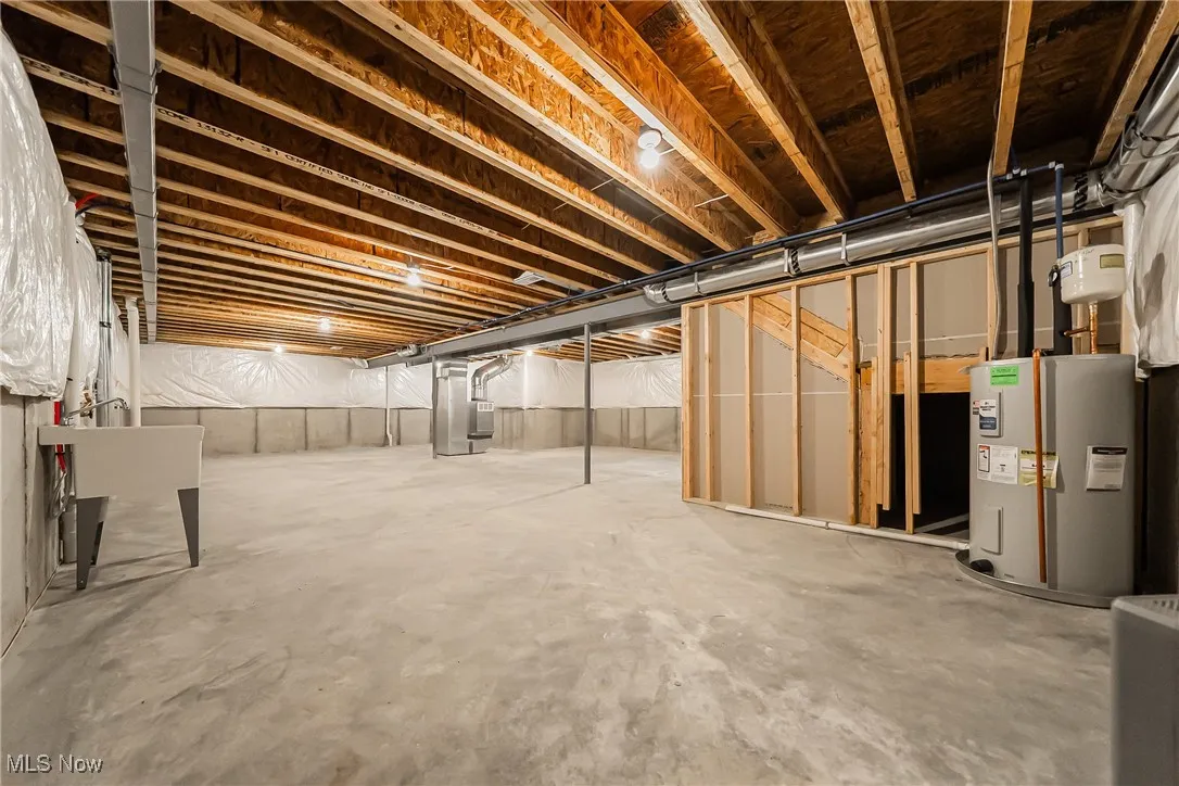 Unfinished basement with water heater