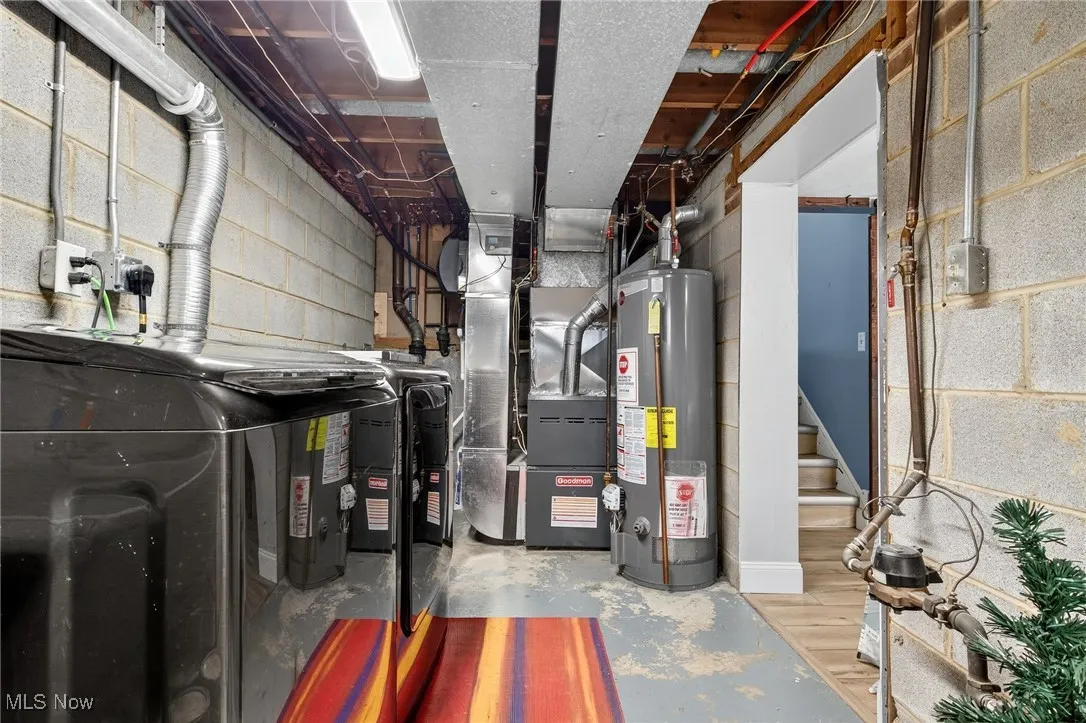 Utility room with water heater and heating unit