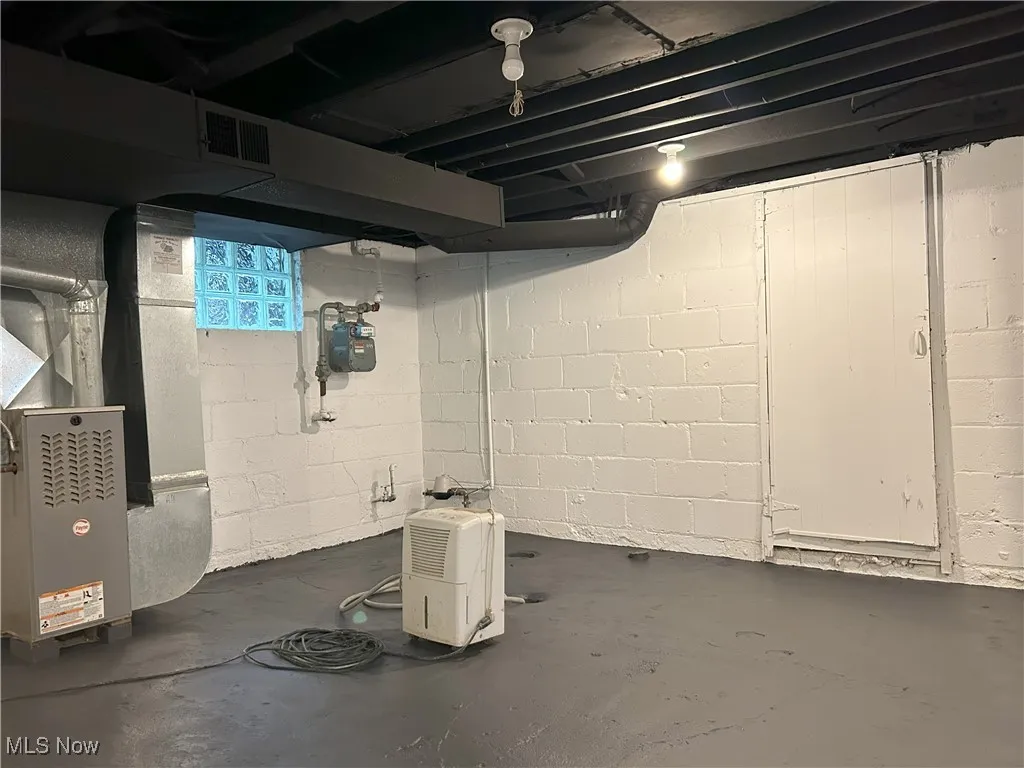 Basement with heating unit and gas meter