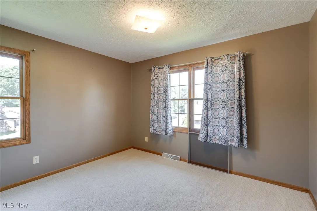 Unfurnished room featuring carpet and a textured ceiling