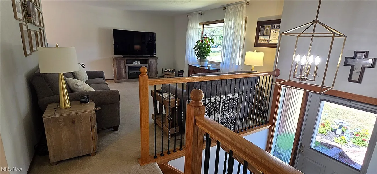 Carpeted living room with hardwood floors under the carpet and plenty of natural light