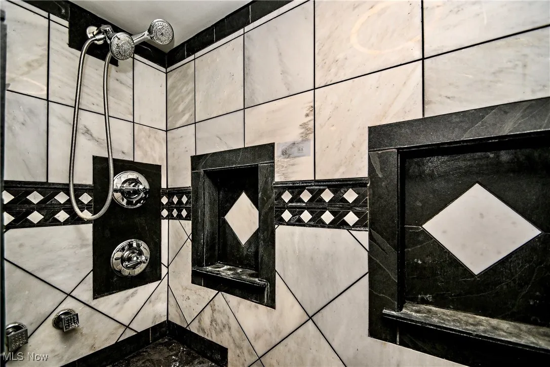 Bathroom view of tiled shower