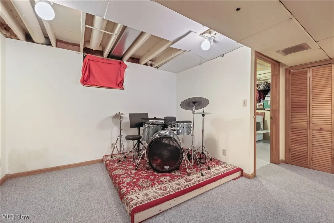 Rec room with carpet flooring