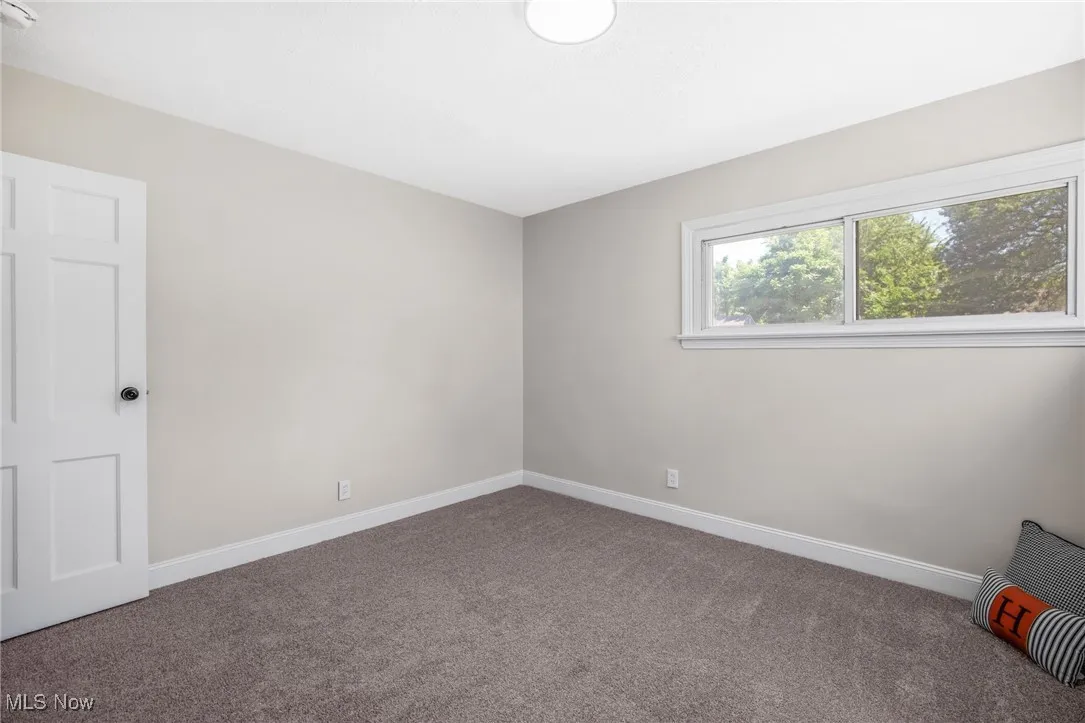 Unfurnished room with carpet flooring and baseboards