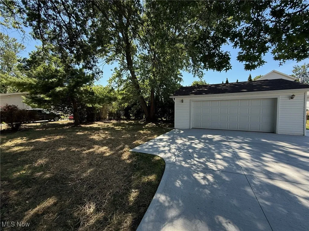View of detached garage