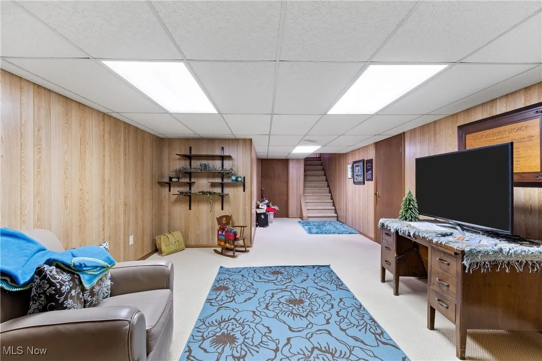 View of recreational room  in basement area 
