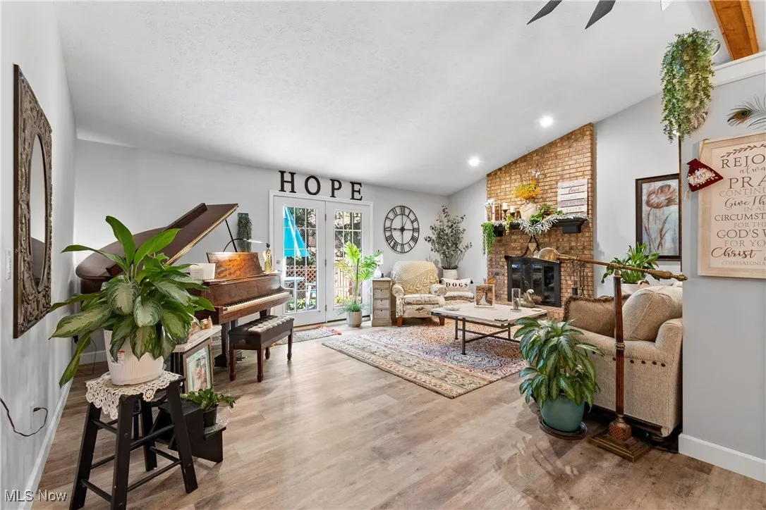 Living room area with fireplace
