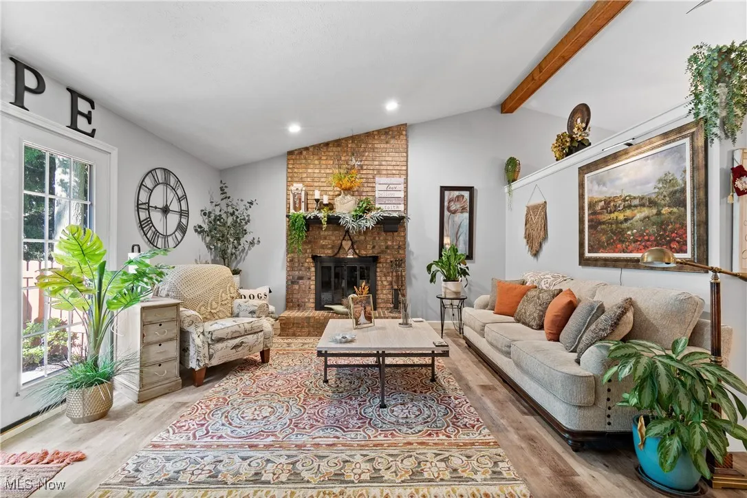Living room area with fireplace