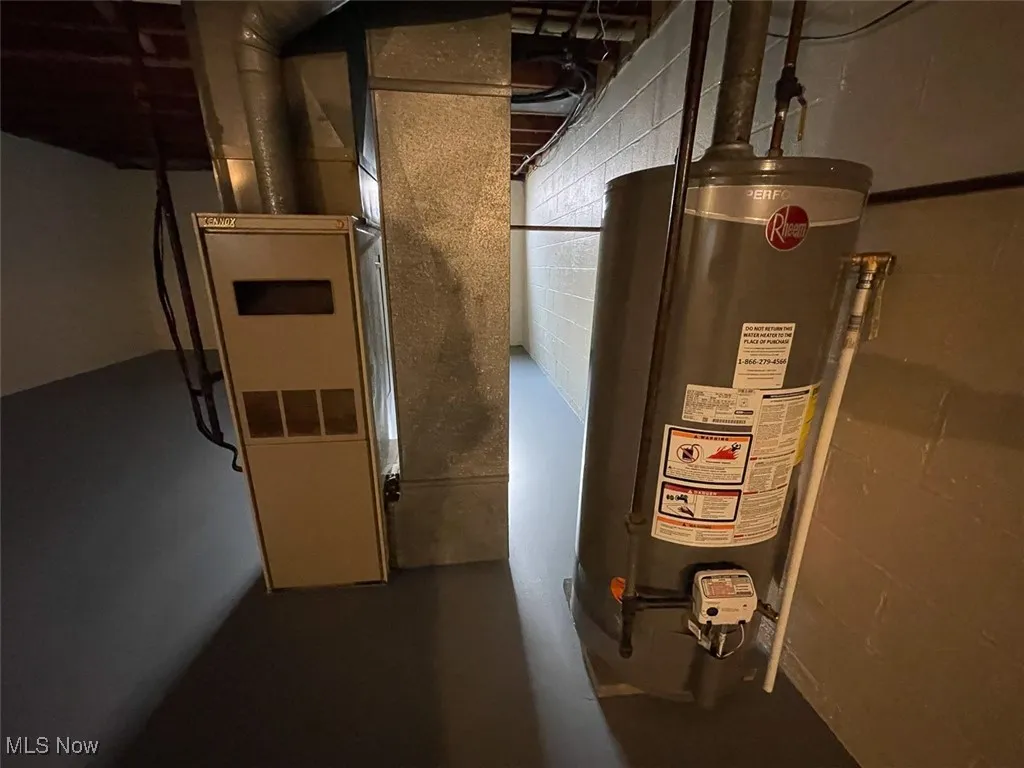 Utilities featuring water heater and heating unit