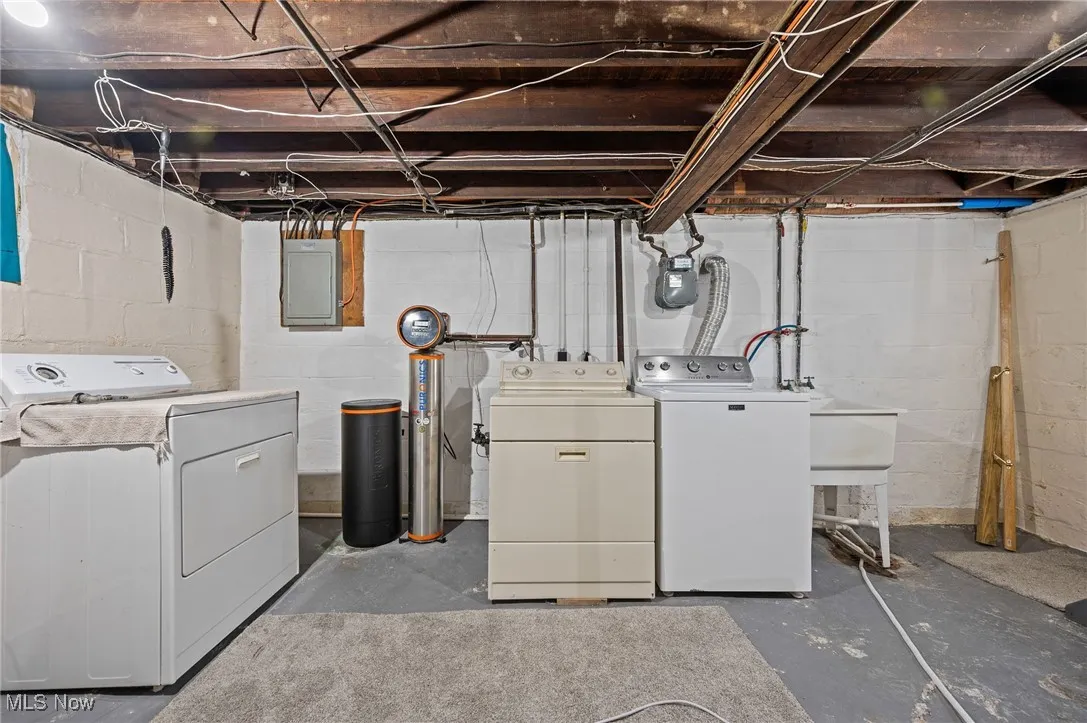 Laundry room with washer and clothes dryer and electric panel