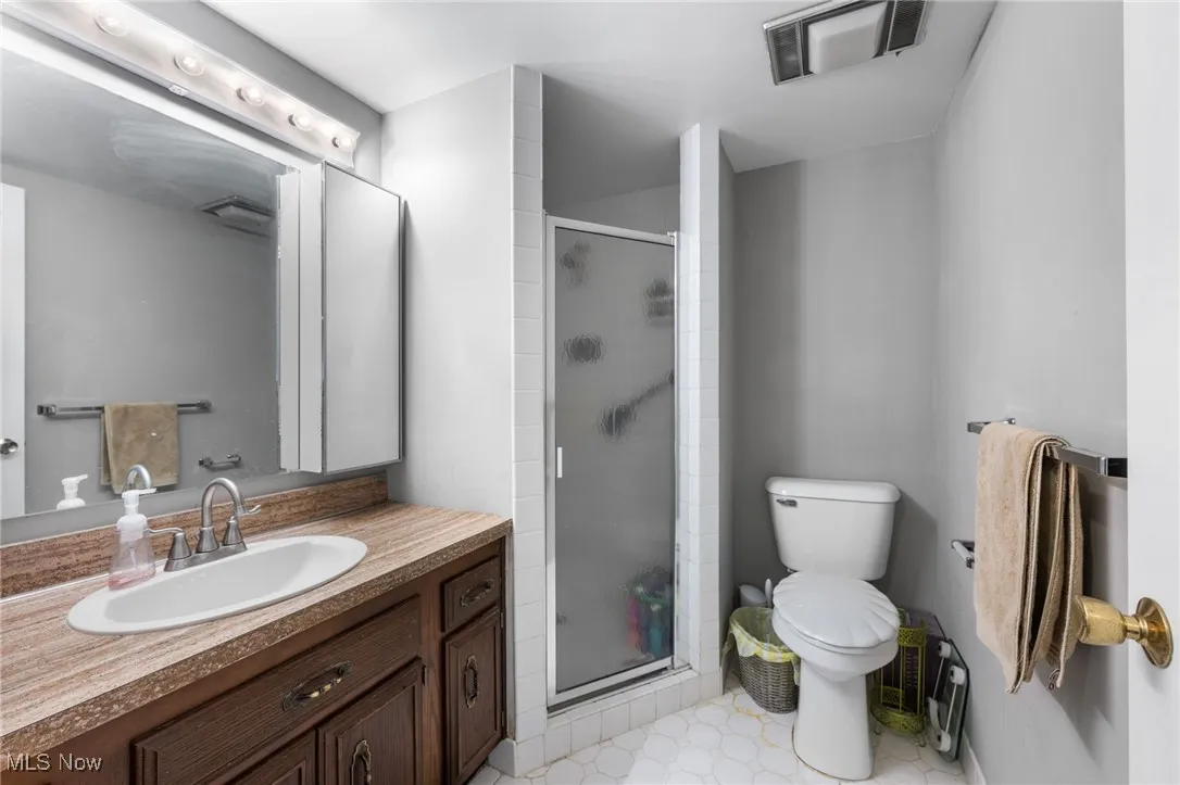 Full bathroom featuring vanity and a shower