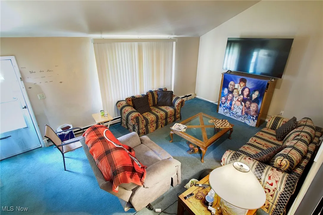 Living room with carpet floors