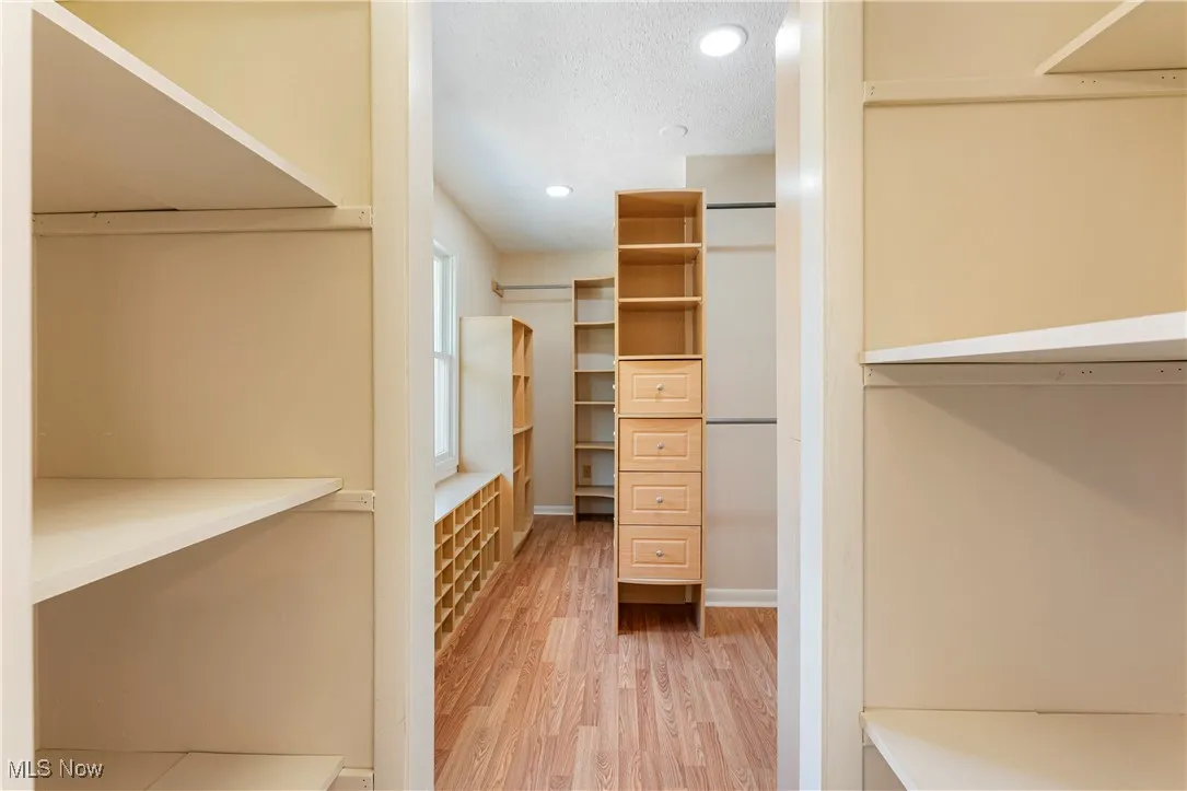 Spacious closet with light wood-style flooring