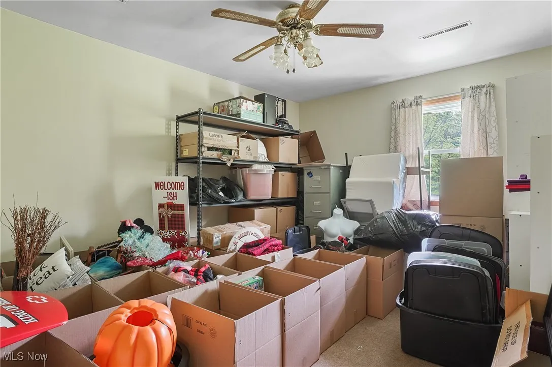 Storage area with ceiling fan