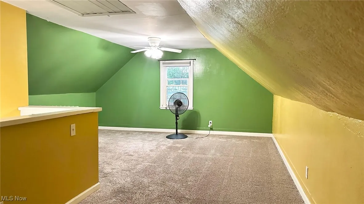 Additional living space featuring carpet flooring and lofted ceiling