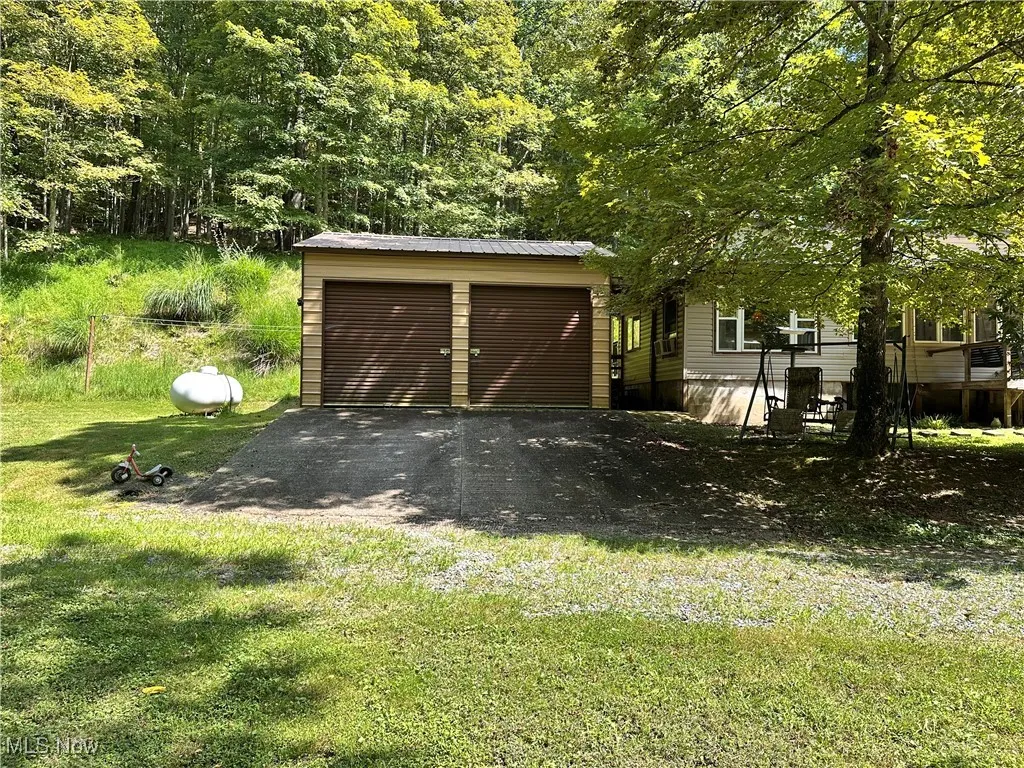 View of detached garage