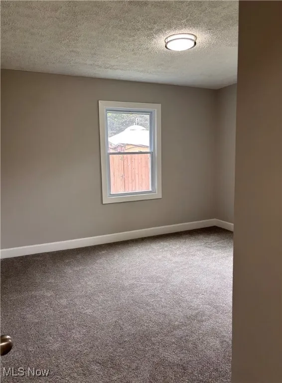 Spare room featuring carpet flooring and a textured ceiling