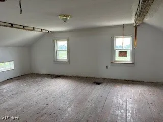 Additional living space with vaulted ceiling and hardwood / wood-style flooring