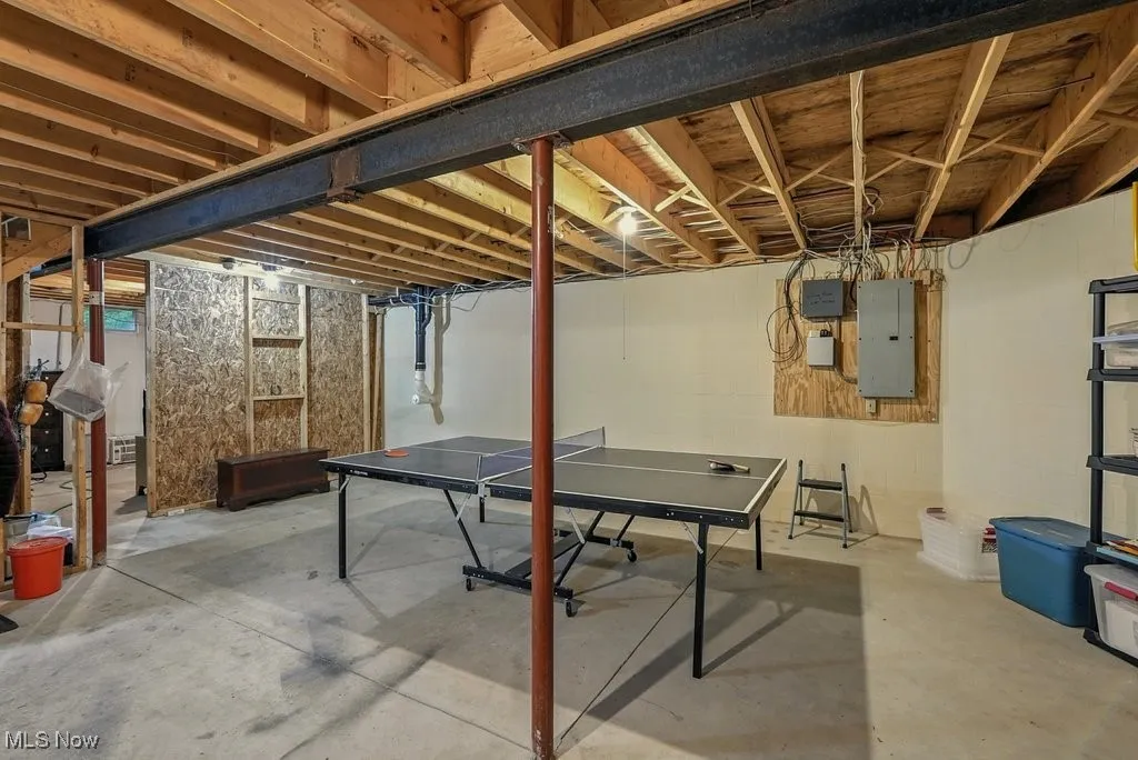 Unfinished below grade area with electric panel