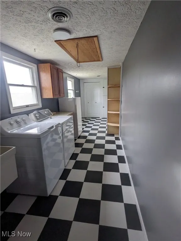 Attic access in laundry room serves as access to the furnace as well.