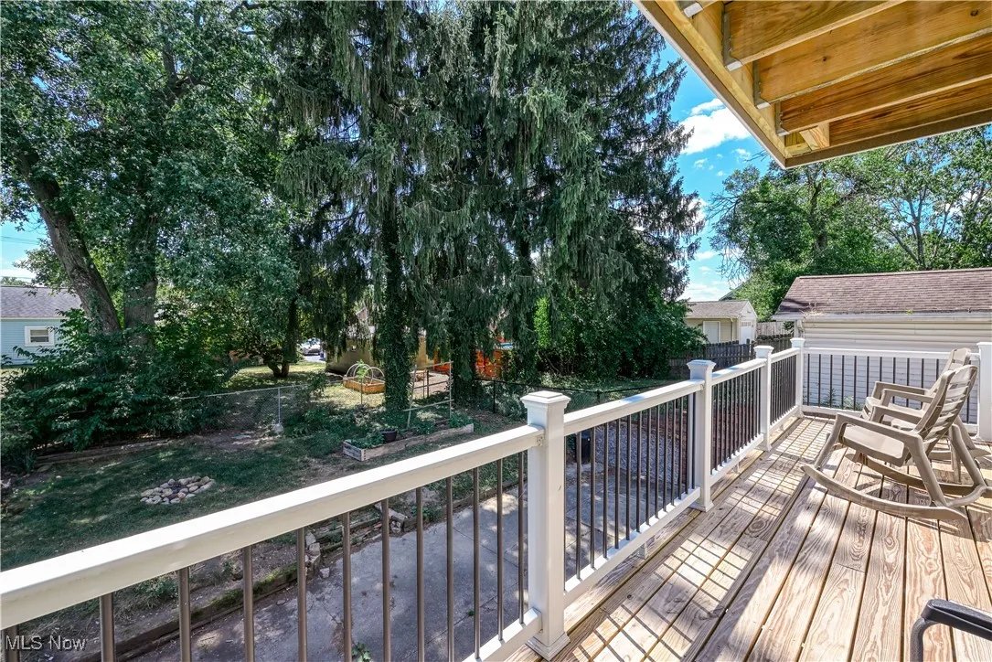 View of wooden deck off family room