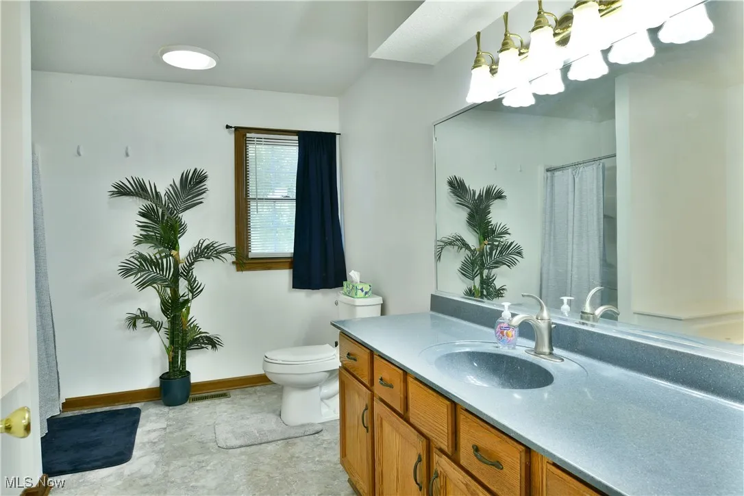 Full bathroom featuring vanity and a shower with curtain