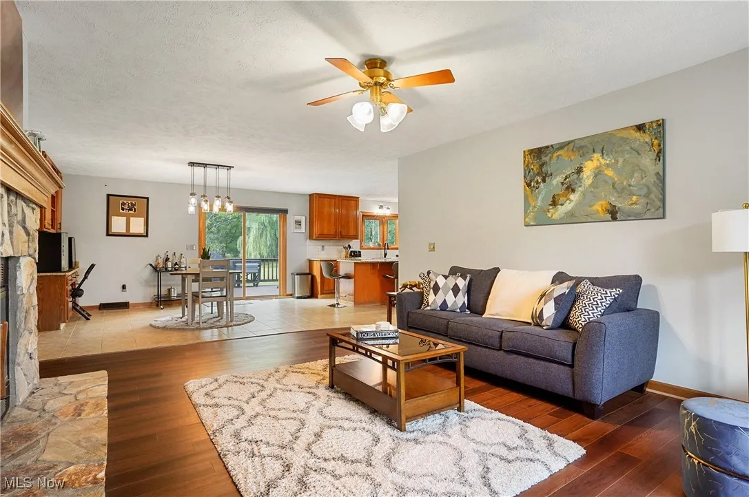 2nd living space open to kitchen with gas fireplace
