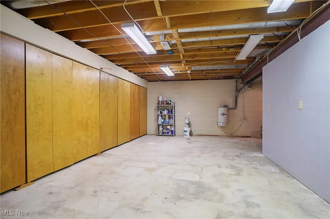 Unfinished basement area for storage and loads of closet space