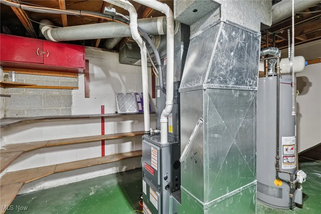Utilities featuring gas water heater and heating unit