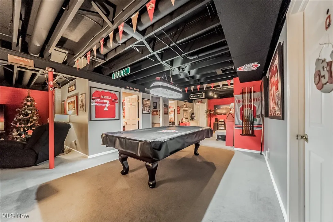 Game room featuring pool table and carpet flooring
