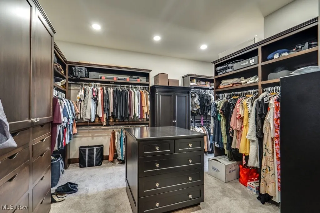 Spacious closet with light carpet