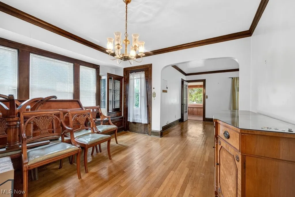 Second Floor Dining Room, crown molding, hardwood / wood-style floors.