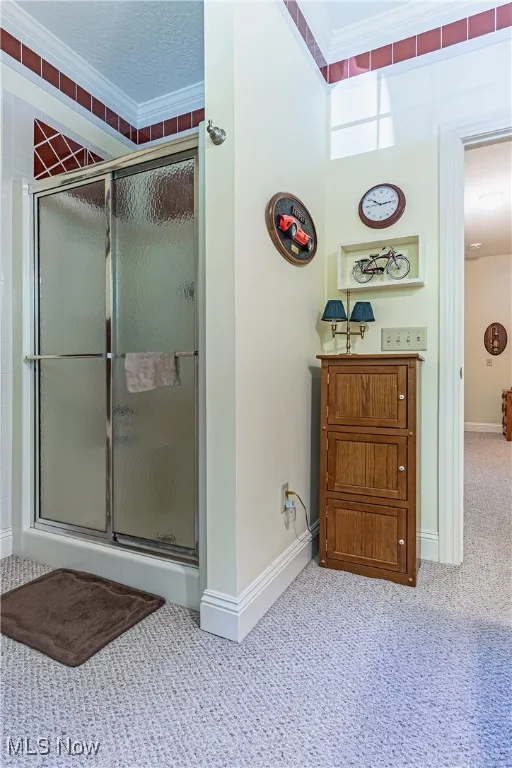 Shower in the full bathroom by bedroom #2 and #3