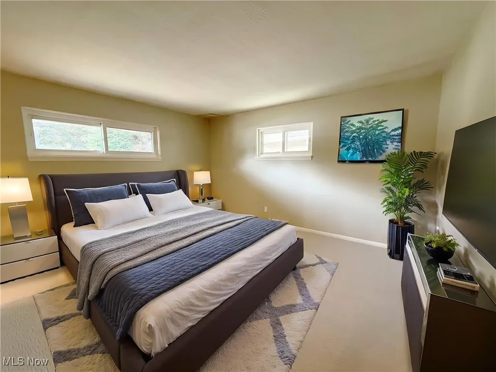 Bedroom with carpet floors and baseboards