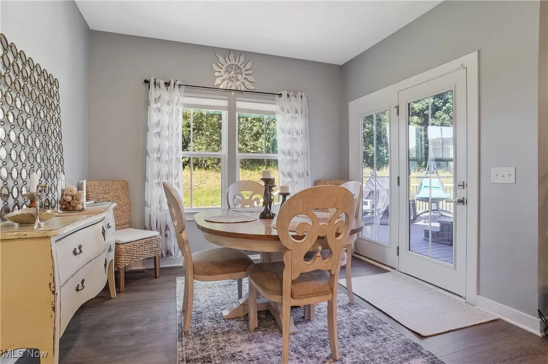 Dining room featuring dark wood-style flooring
