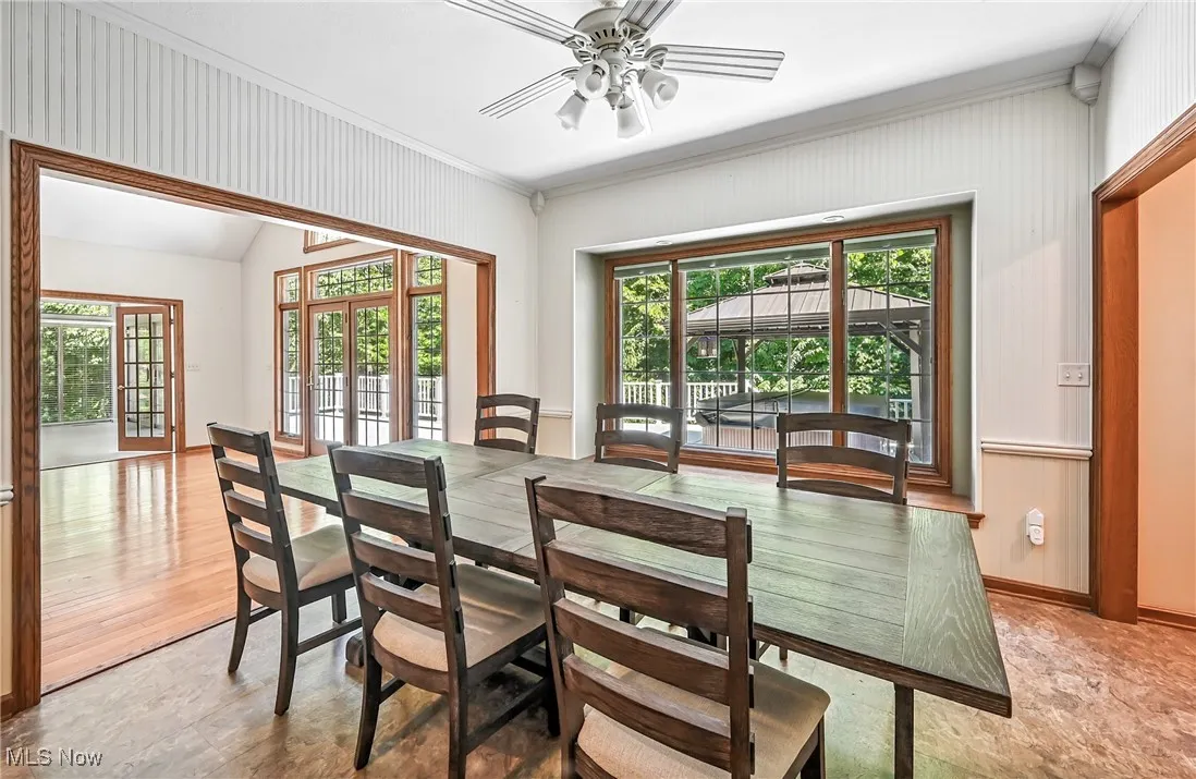 Dining area overlooks deck w/ new gazebo & hot tub