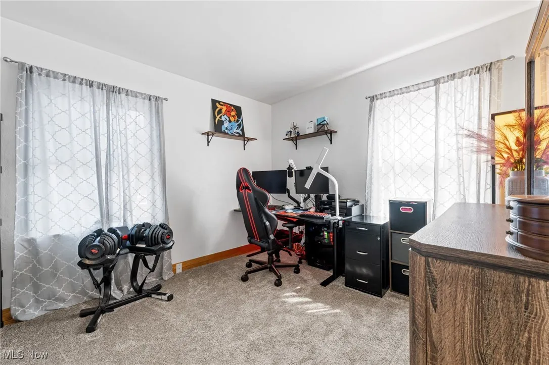 Office area featuring plenty of natural light and light carpet