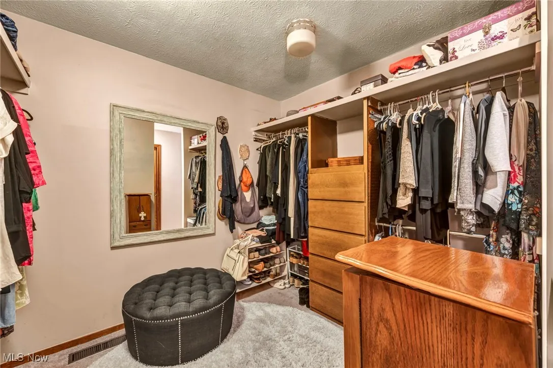 Walk in closet featuring light carpet