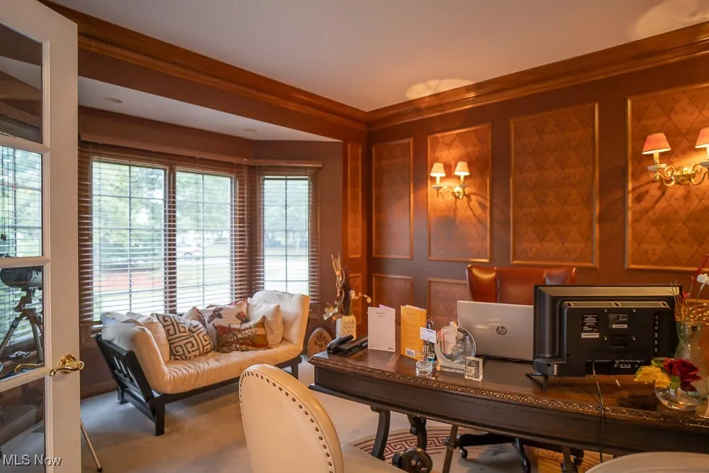 View of carpeted home office