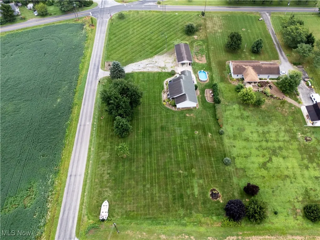 Aerial overview of property's location featuring rural landscape
