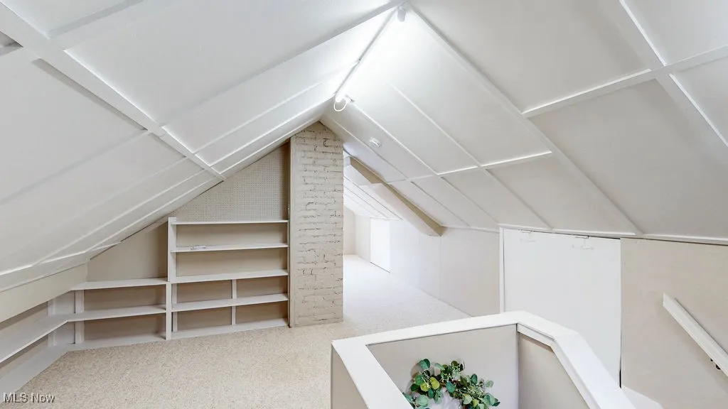 Third floor bonus space with carpet and built-ins.
