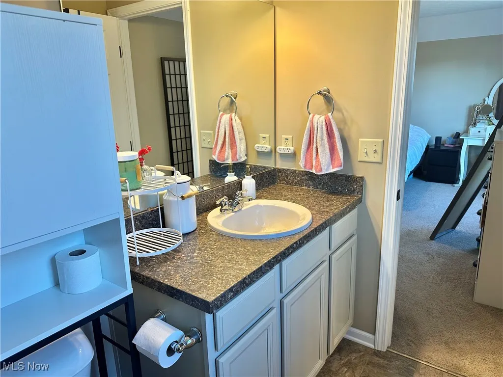 Bathroom with vanity and connected bathroom